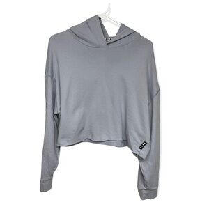 𝅺pink Lavender Crop Back Spell Out French Terry Hoodie, Lace-Up Sleeves, Large